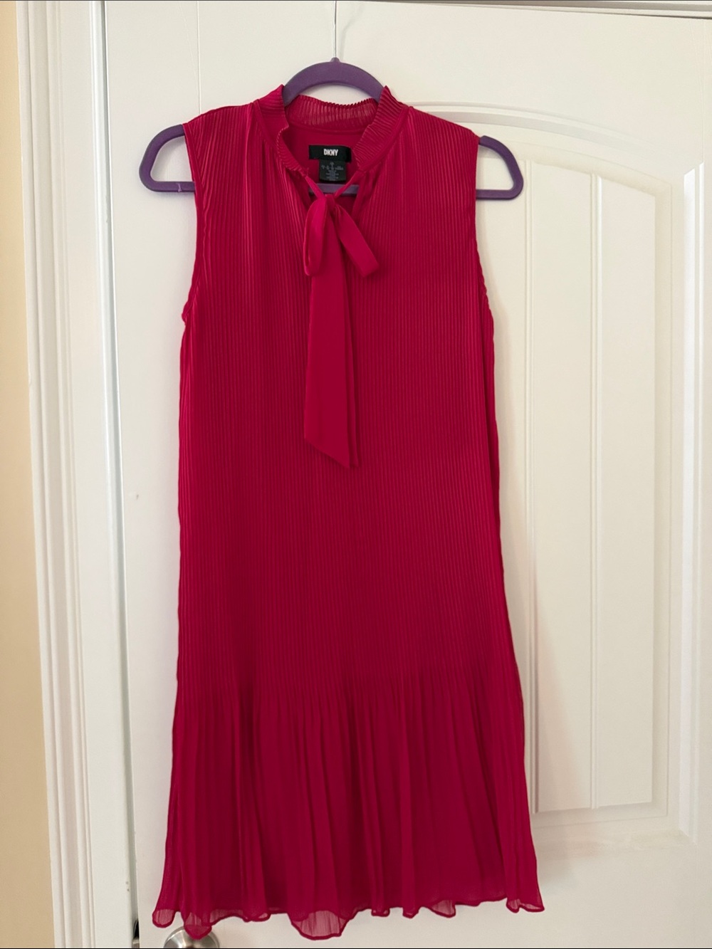 DKNY Sleeveless Pleated Tie-Neck Dress in Fuchsia